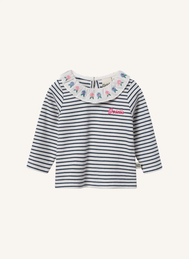 T-shirt Côtelé Rayé Col Brodé | Blanc