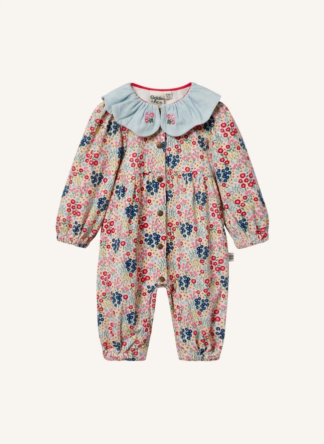 Combinaison Fleurie Denim | Bleu ciel