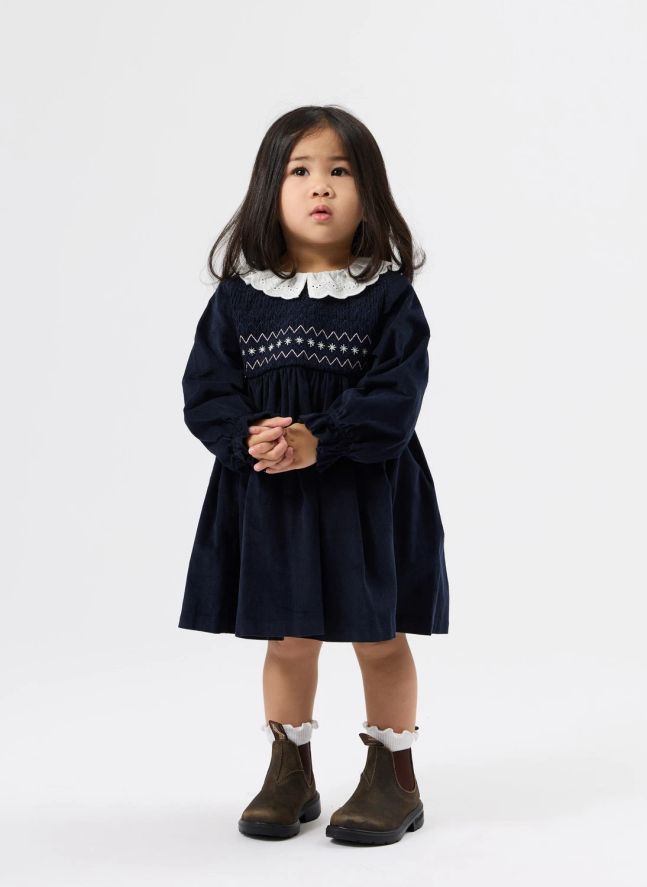Robe Smockée Velours Côtelé - Exclusivité Smallable | Bleu marine
