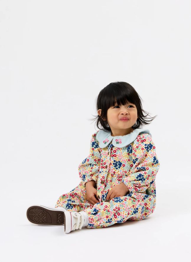 Combinaison Fleurie Denim | Bleu ciel