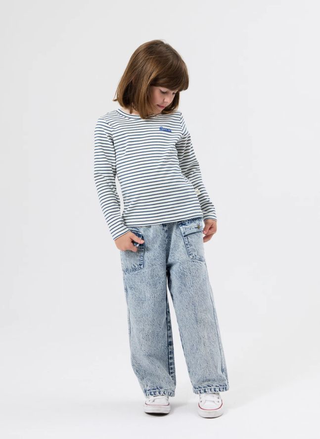 T-shirt Côtelé Rayé | Bleu