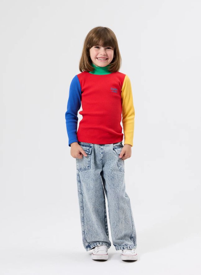 Col Roulé Côtelé Colorblock | Rouge