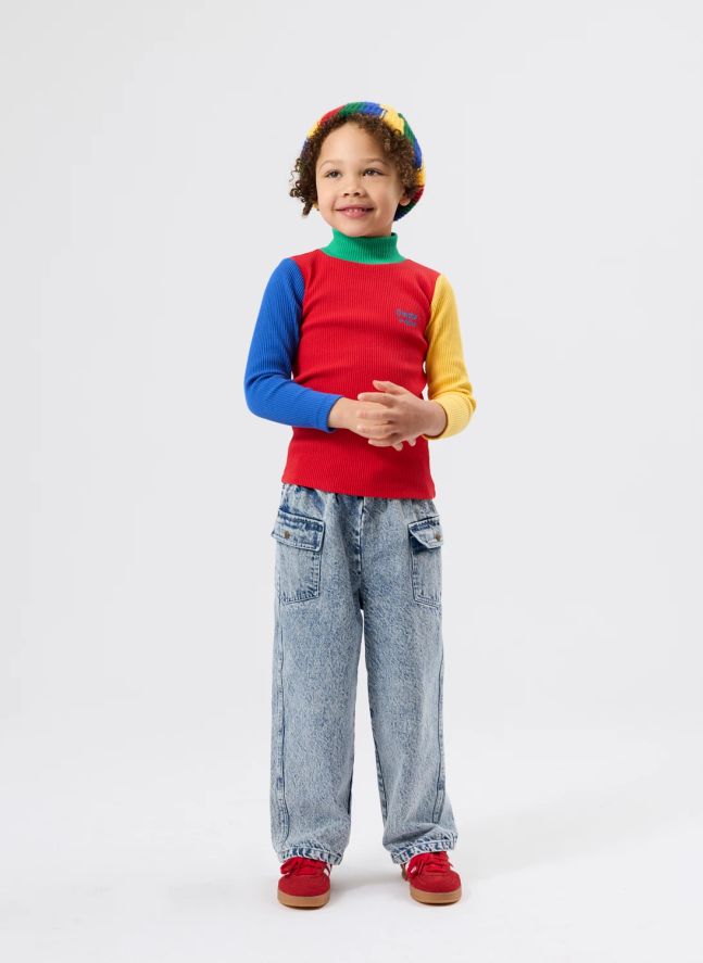 Col Roulé Côtelé Colorblock | Rouge