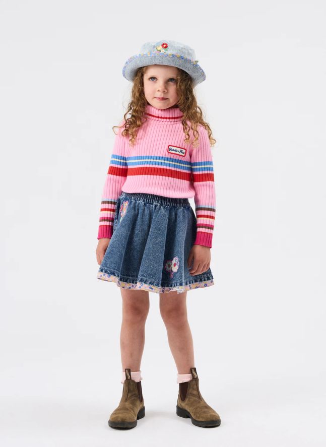 Pull Col Roulé Rayé | Rose