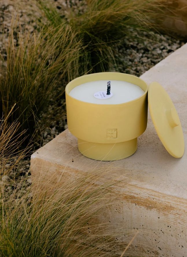 June Sahara Three outdoor candle with cover, neutral fragrance | Pale yellow