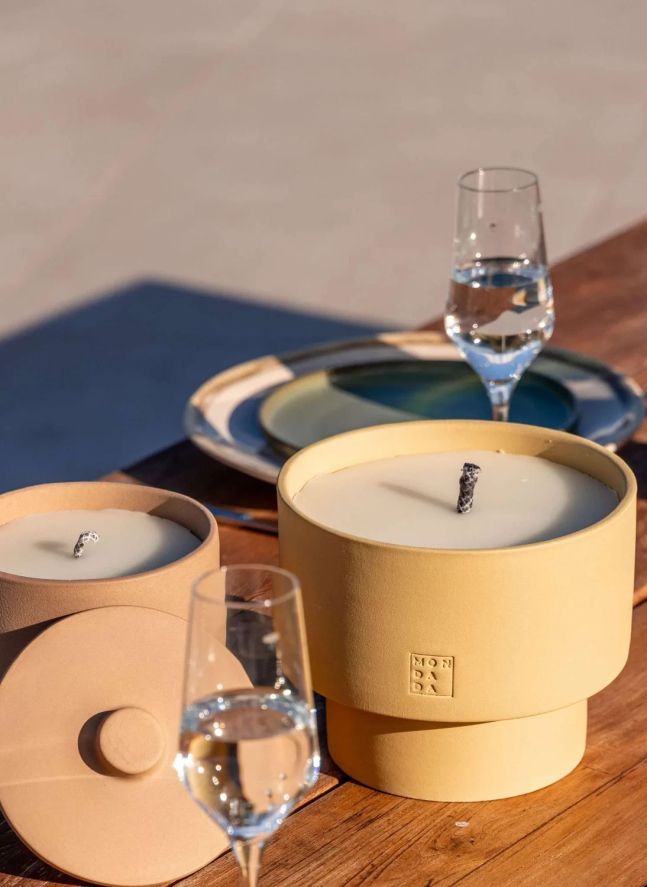 Outdoor candle with cover, neutral fragrance June Ibiza Three  | Terracotta