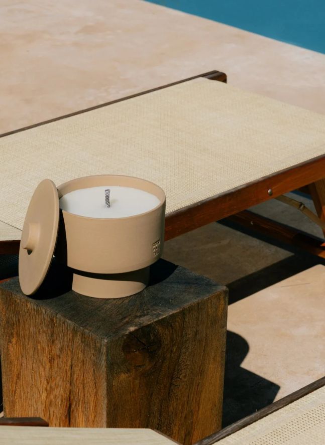 Outdoor candle with cover, neutral fragrance June Ibiza Three  | Terracotta