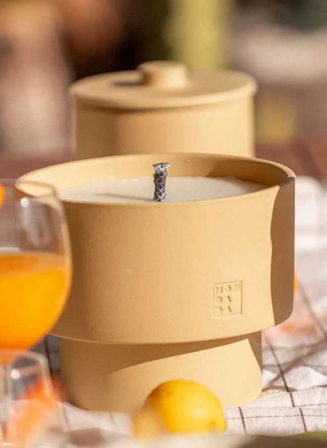 Outdoor candle with cover, neutral fragrance June Ibiza Three  | Terracotta