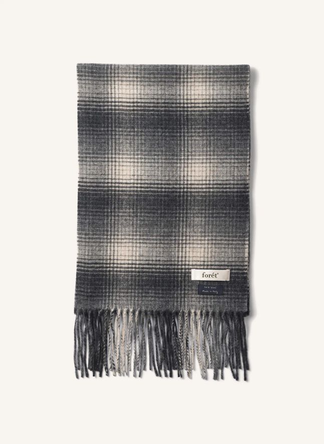Wool Checkered Scarf | Grey