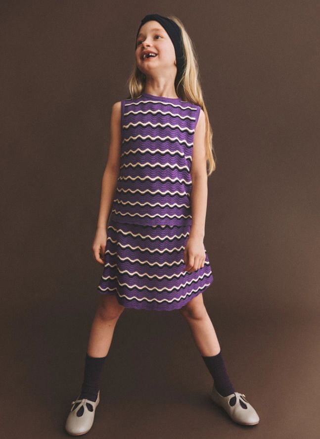 Jupe Pointelle Vagues Laine Mérinos | Violet