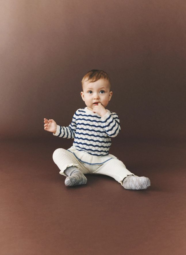 T-shirt Pointelle Vagues Laine MérinosBébé | Ecru