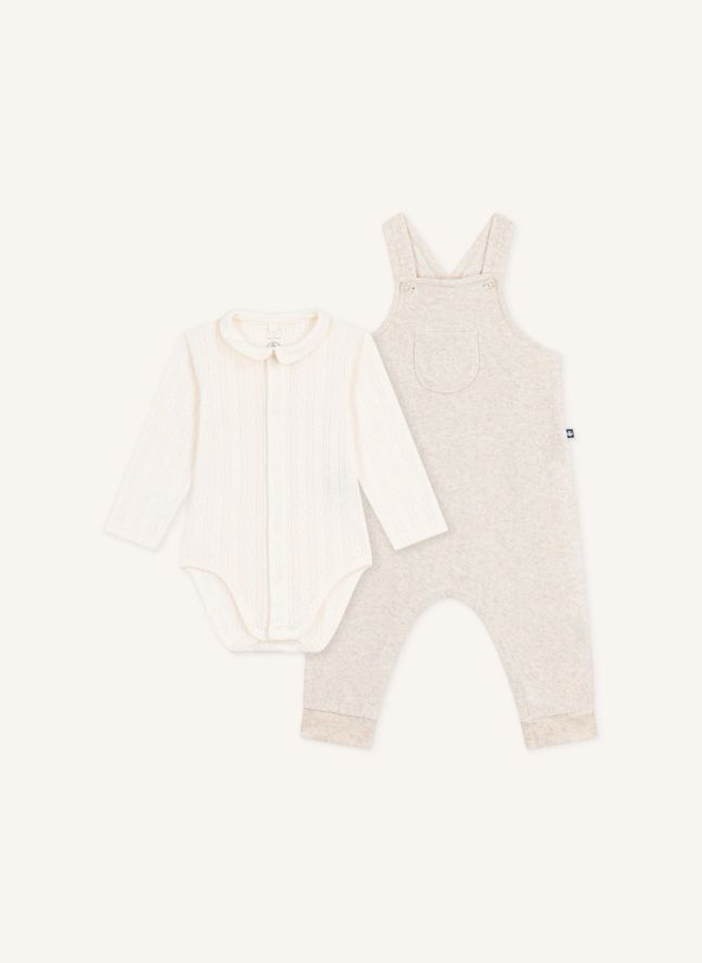 Ensemble Body et Salopette Velours Coton Bio | Beige