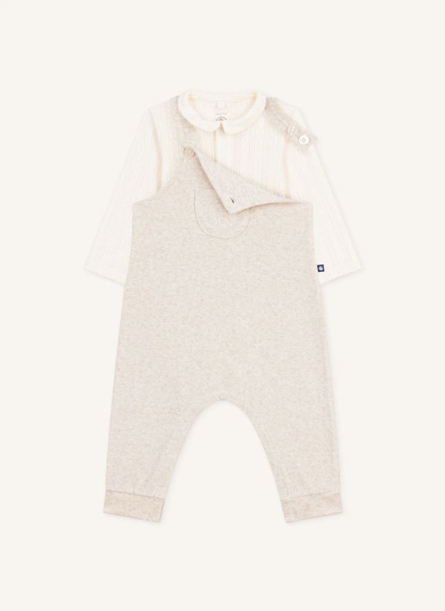 Ensemble Body et Salopette Velours Coton Bio | Beige