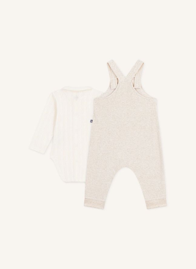 Ensemble Body et Salopette Velours Coton Bio | Beige