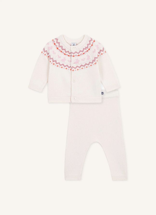 Ensemble Cardigan et Pantalon Jacquard Laine | Rose