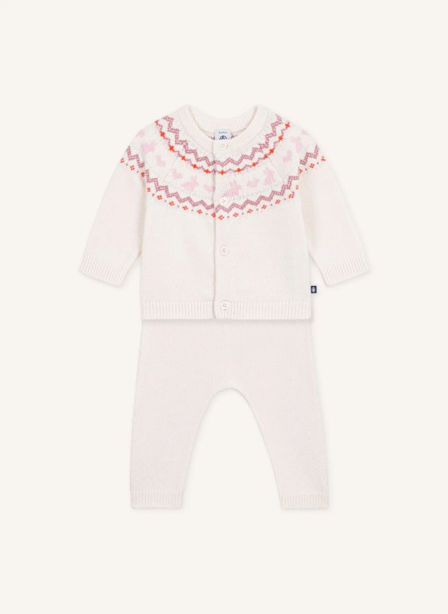 Ensemble Cardigan et Pantalon Jacquard Laine | Rose