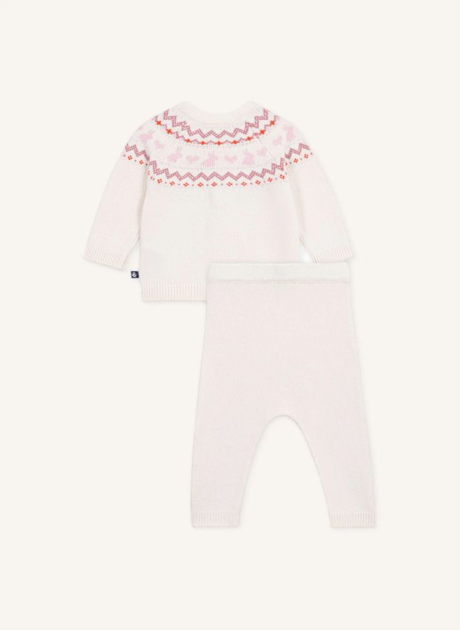 Ensemble Cardigan et Pantalon Jacquard Laine | Rose