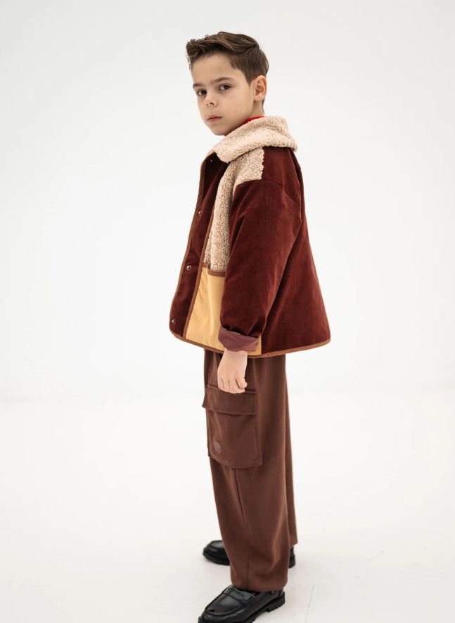 Veste Façon Sherpa Velours Côtelé | Bordeaux