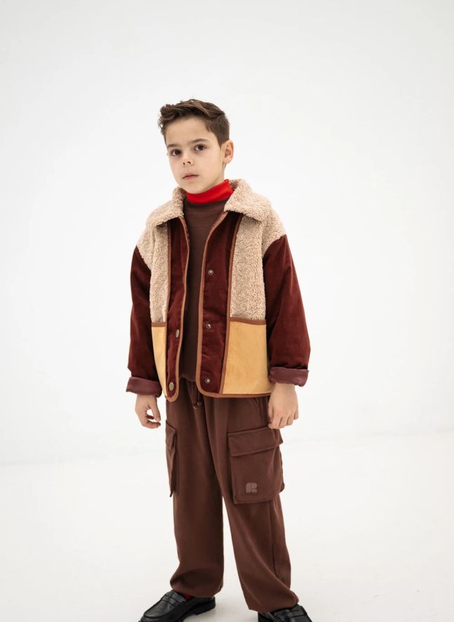 Veste Façon Sherpa Velours Côtelé | Bordeaux