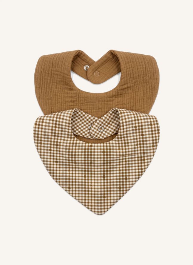 Bandana Brigitte - Set de 2 | Coton Vichy Noisette