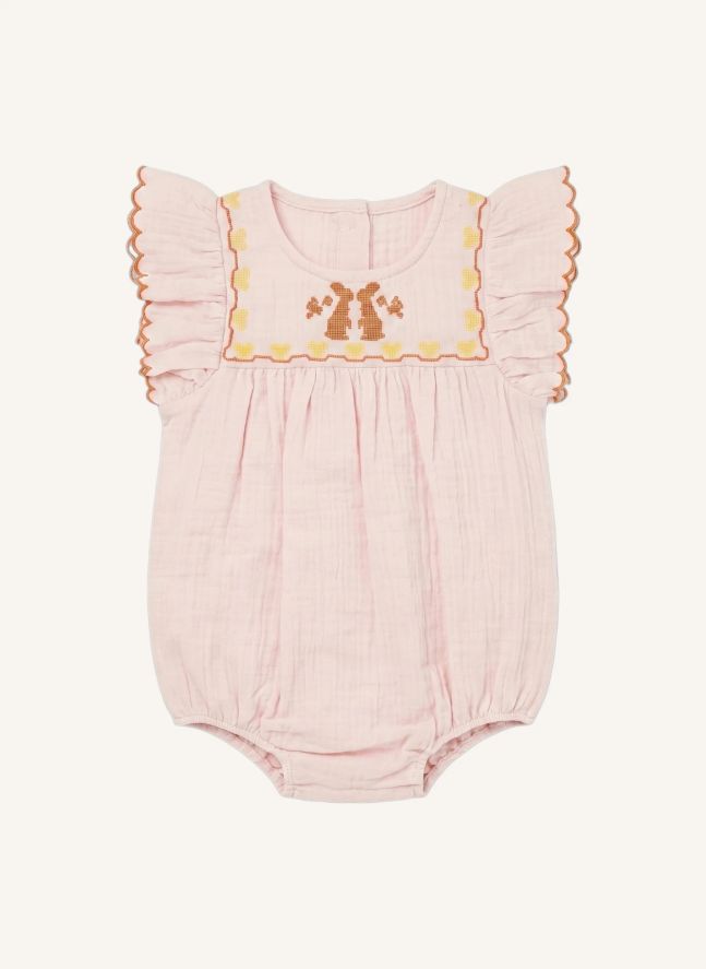 Barboteuse Brune | Gaze Rose Dragée