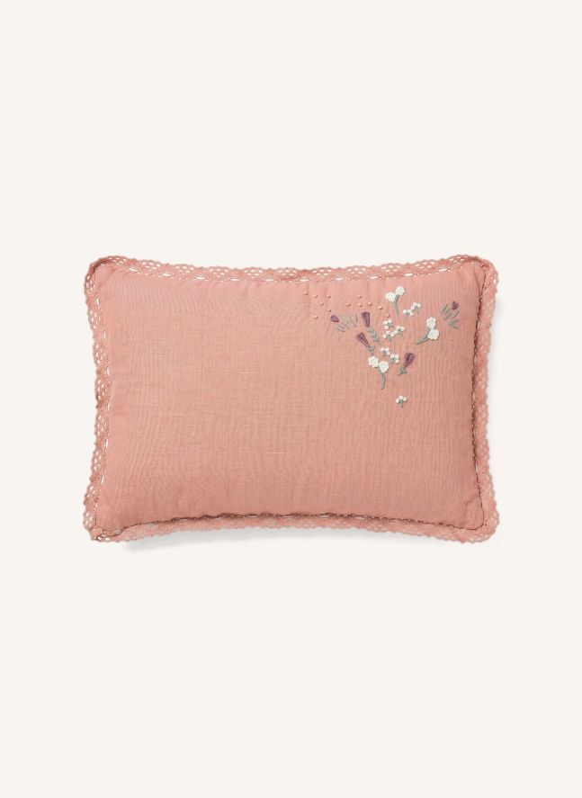 Coussin Fleurs Camille | Gaze Vieux Rose