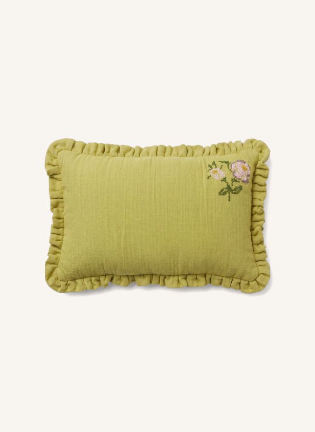 Coussin à volants Camille | Vert pistache