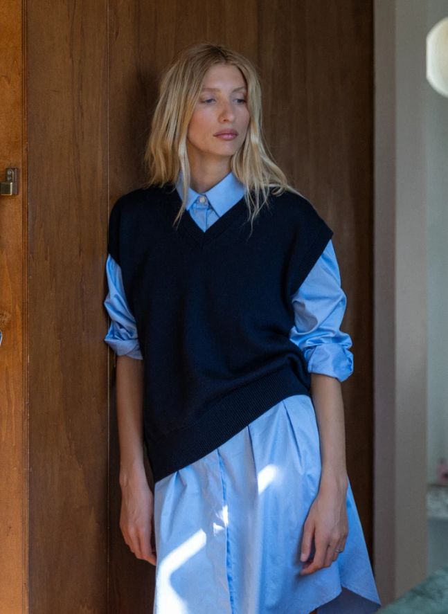 Pull Sans Manches Elina Laine Mérinos | Bleu marine
