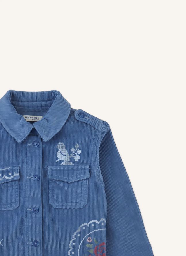 Vicenta Embroidered Corduroy Jacket | Blue