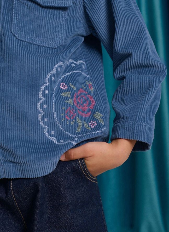 Vicenta Embroidered Corduroy Jacket | Blue
