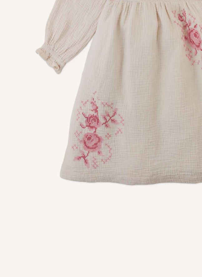 Robe Brodée Emmaline Gaze de Coton | Beige
