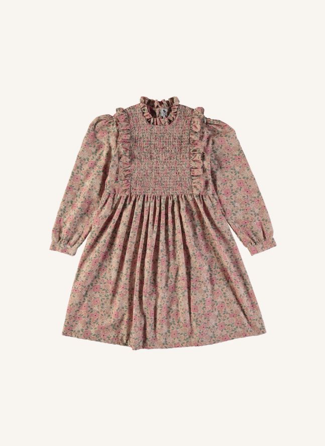 Vestido fruncido Infanta Liberty de algodón orgánico | Rosa