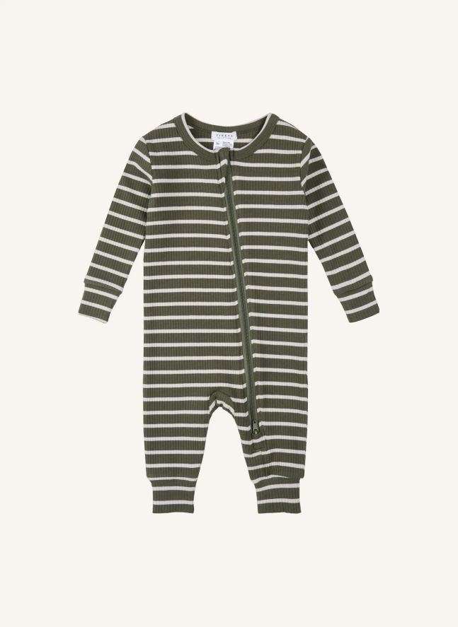 Pyjama sans Pieds Côtelé Rayé Modal et Coton Bio | Vert foncé
