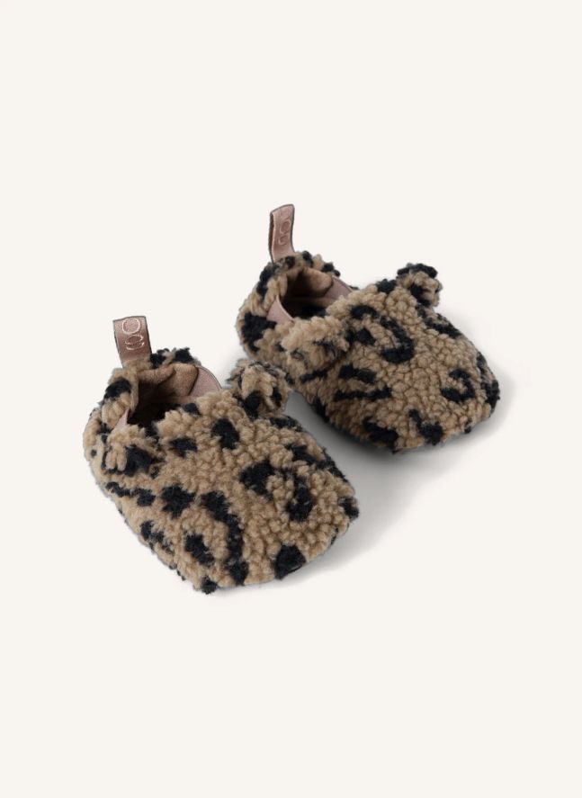 Chaussons Façon Sherpa Maui Léopard Fibres Recyclées | Marron