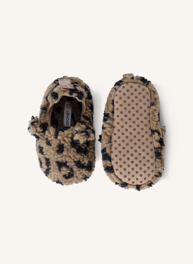 Chaussons Façon Sherpa Maui Léopard Fibres Recyclées | Marron