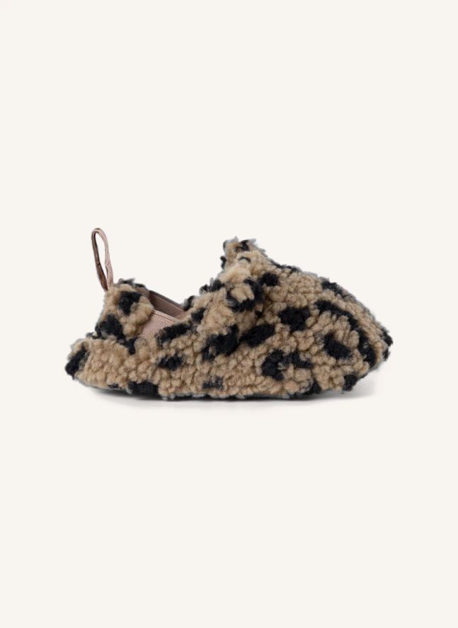 Chaussons Façon Sherpa Maui Léopard Fibres Recyclées | Marron