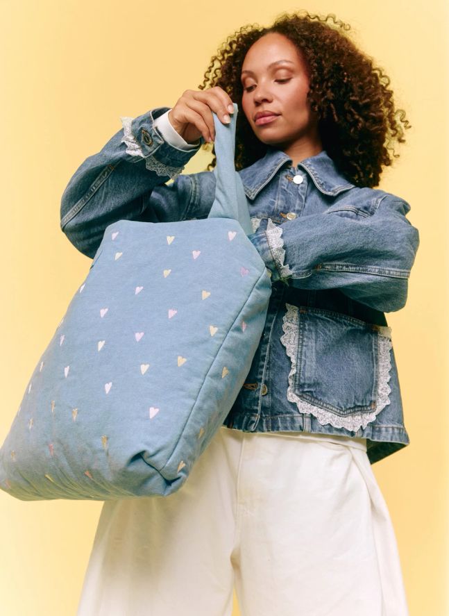 Sac mom-bag en denim Hearts