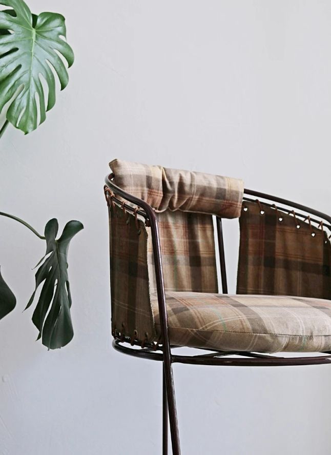 Chaise Palmer velours tartan | Caramel
