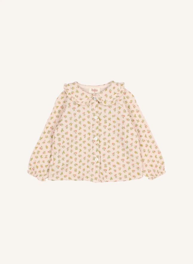 Blouse Col Claudine Cottage Fleurie Coton Bio | Rose pâle