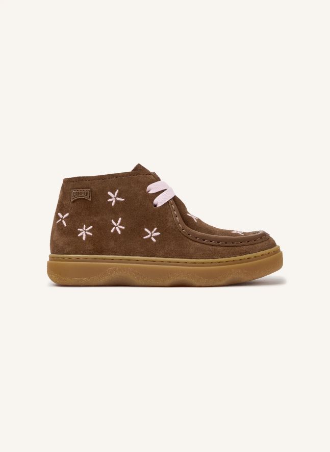 Bottines Lacets Kiddo Fleuries | Marron