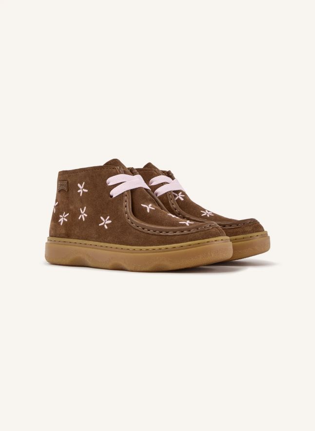 Bottines Lacets Kiddo Fleuries | Marron