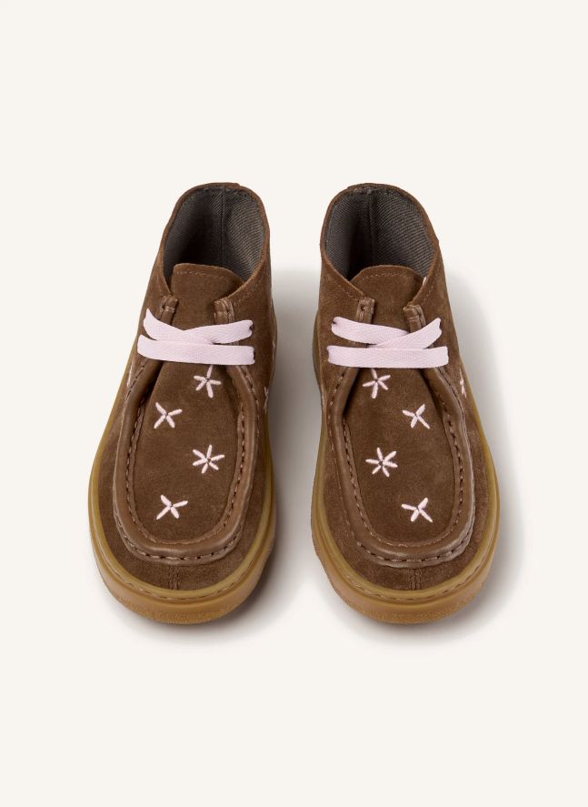 Bottines Lacets Kiddo Fleuries | Marron