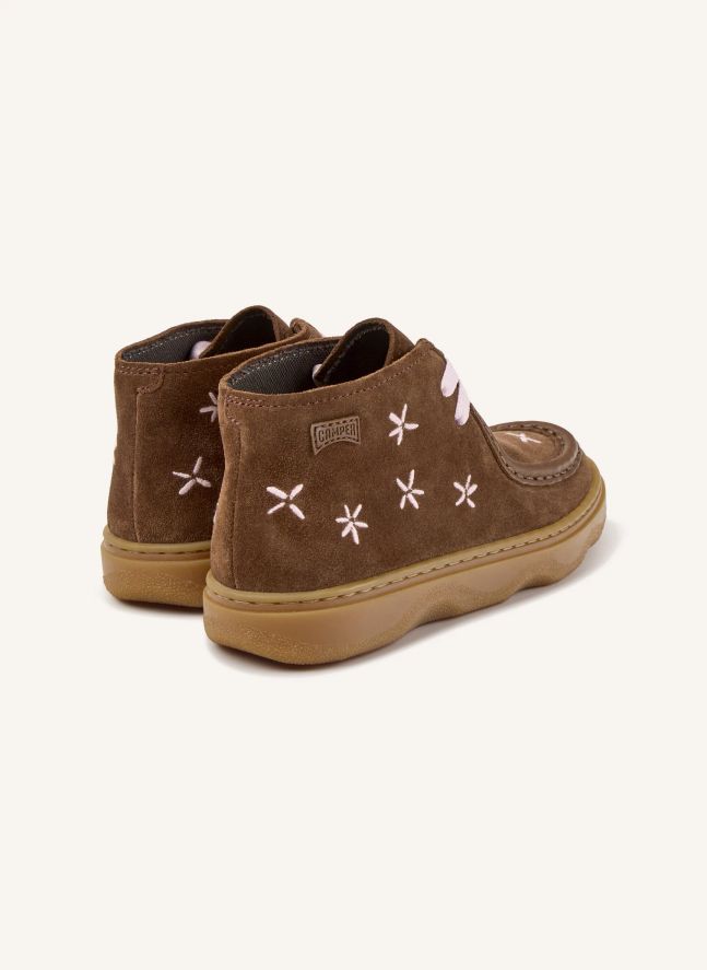 Bottines Lacets Kiddo Fleuries | Marron