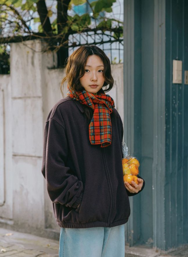 Checkered Fleece Scarf | Orange