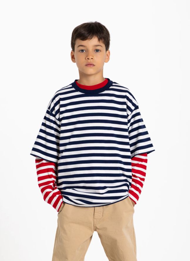T-shirt Nils Rayé Coton Bio | Bleu noir