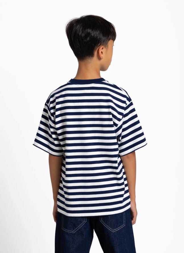 T-shirt Nils Rayé Coton Bio | Bleu noir