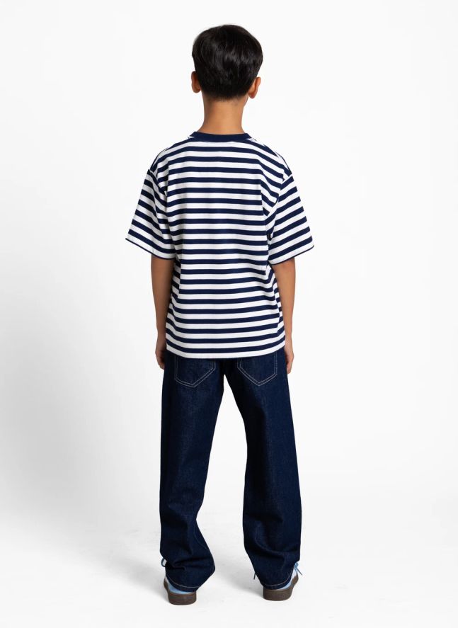 T-shirt Nils Rayé Coton Bio | Bleu noir
