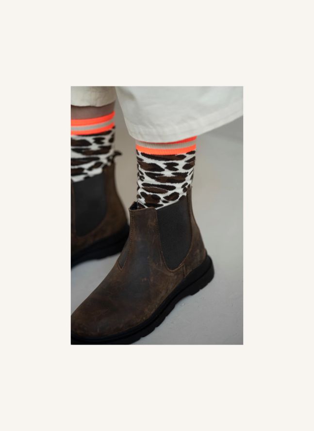 Chaussettes Fancy Calf Léopard Coton Bio | Blanc