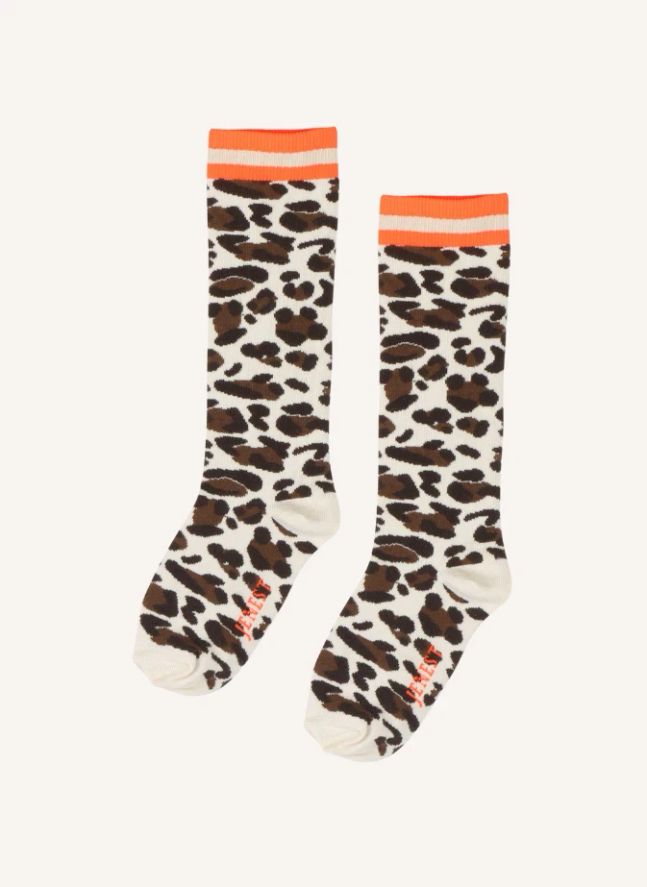 Chaussettes Fancy Calf Léopard Coton Bio | Blanc