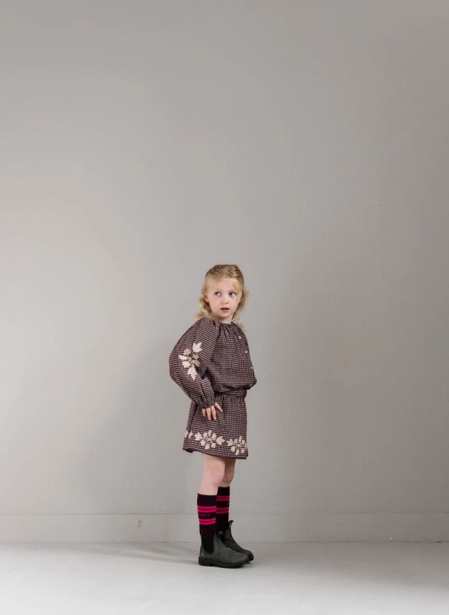 Blouse Brodée Coco Carreaux | Bordeaux